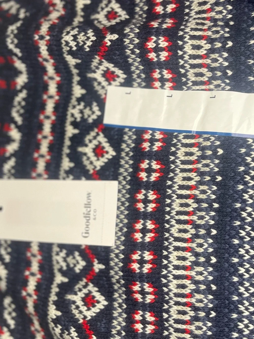 Goodfellow & Co Navy Fair Isle Crewneck Sweater L with Red and White Accents